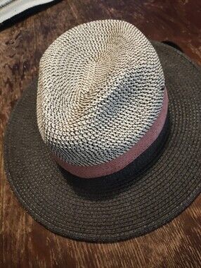 Two-Tone Straw Fedora with Orange Band - Womans Accessory